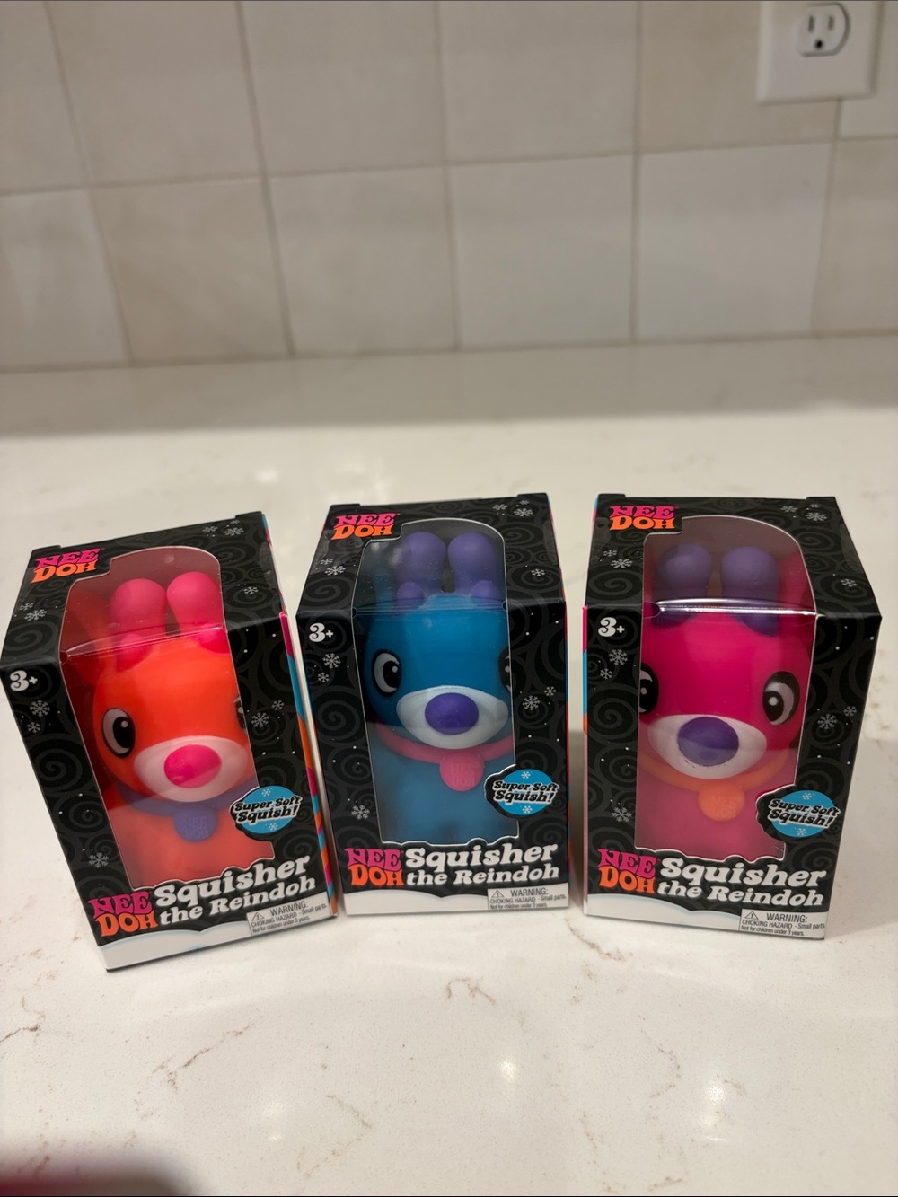 SET of THREE! Squisher Doh the Reindoh Soft Squeeze Toy